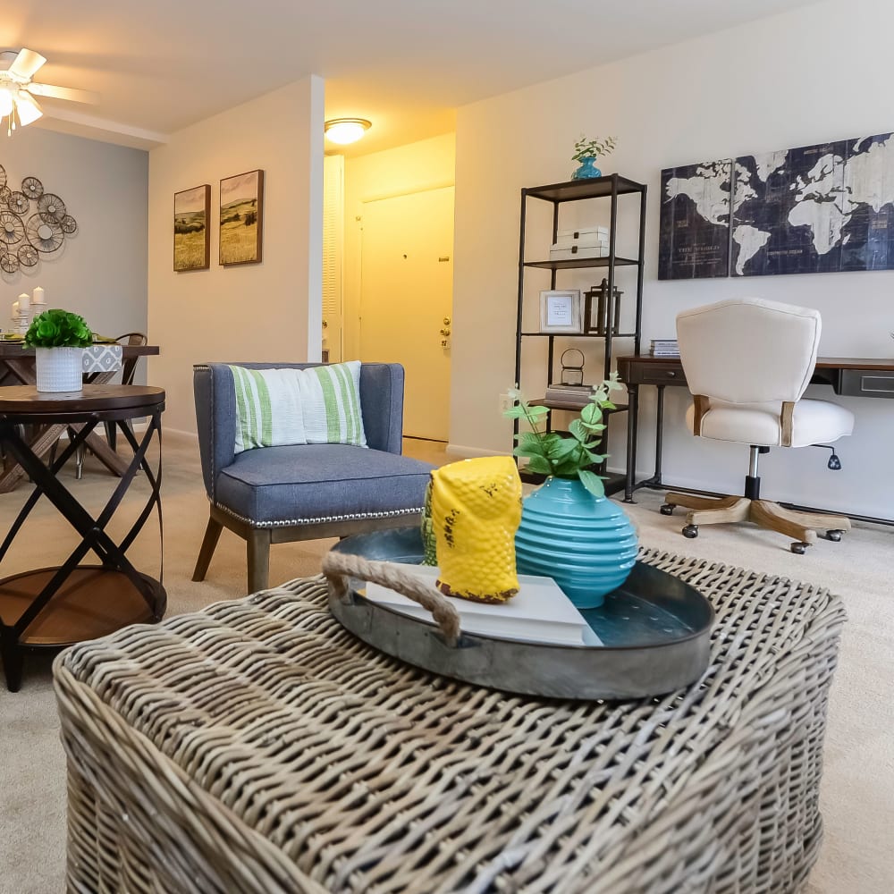 Living room and home office at Main Street Apartment Homes in Lansdale, Pennsylvania
