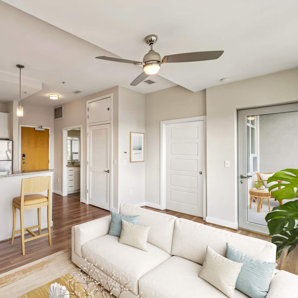 Apartment living area at Terraces at Manchester in Richmond, Virginia