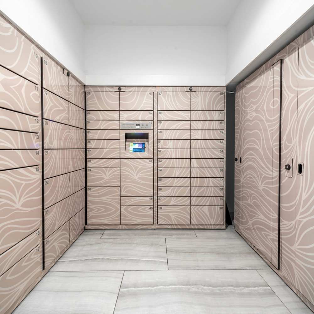 Modern package locker room at Novel Turtle Creek in Dallas, Texas