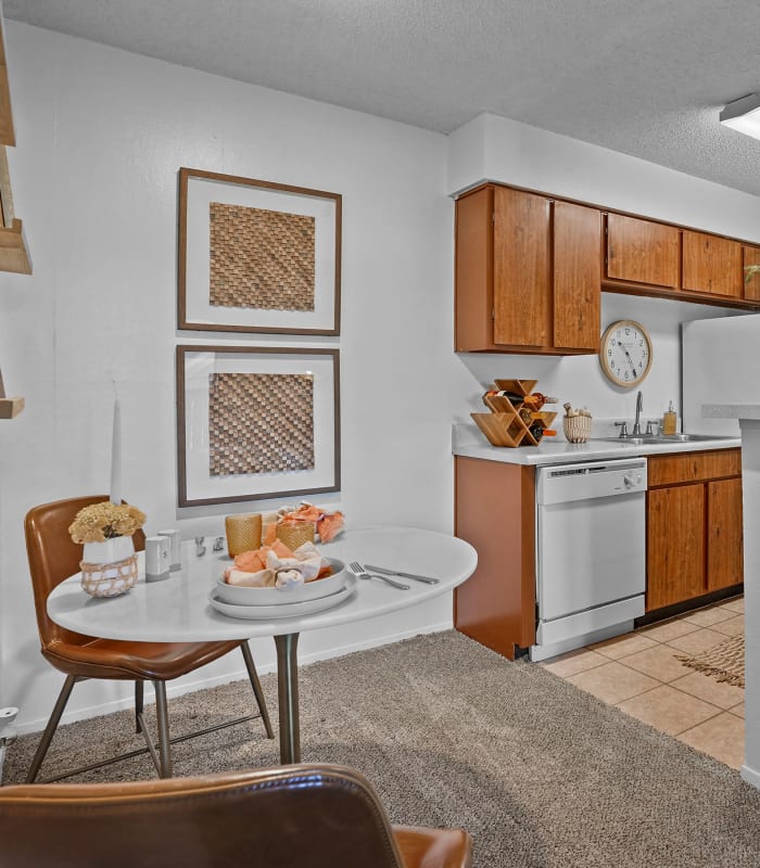 Dining room and kitchen at Double Tree Apartments in El Paso, Texas