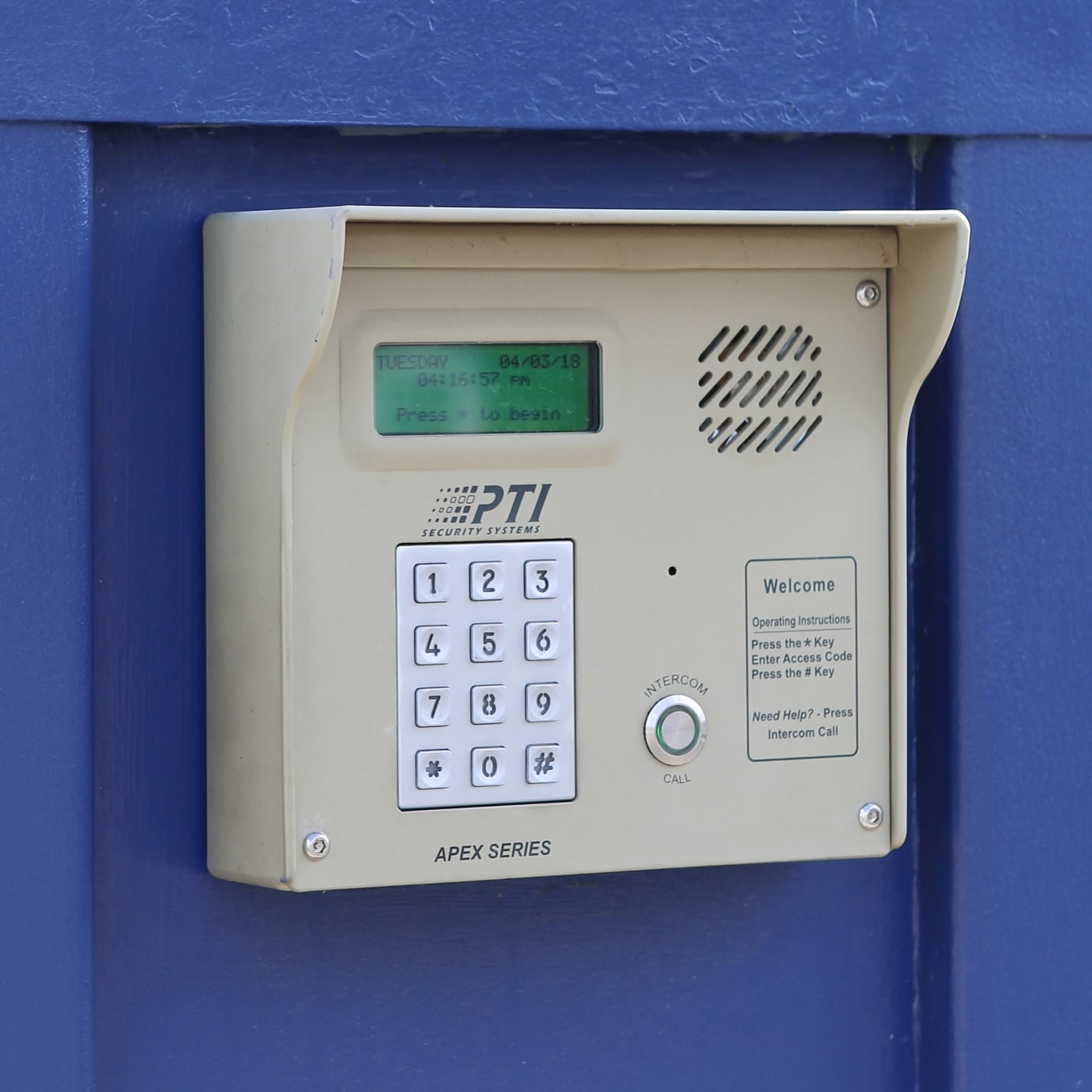 Keypad entrance to Midgard Self Storage in Sheffield, Alabama