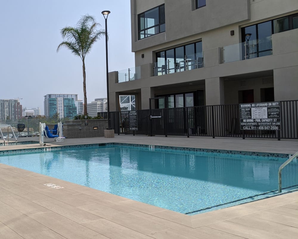 Large in-ground pool at Vespaio in San Jose, California