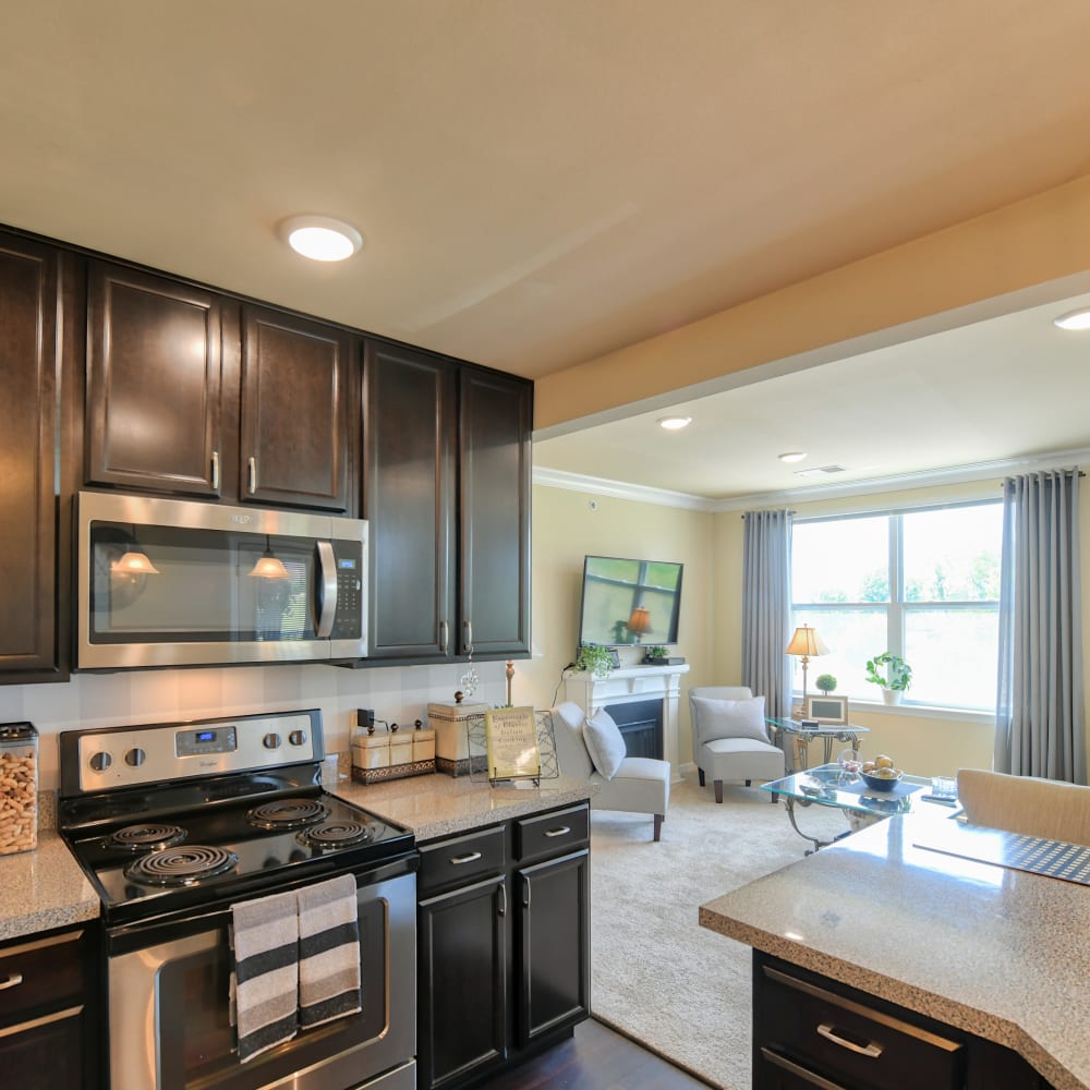 Kitchen with stainless-steel appliances at Crossroad Towers, Pittsburgh, Pennsylvania