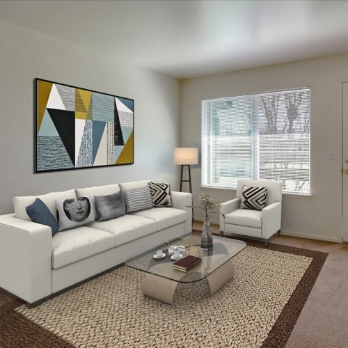 Spacious living room at Park Sorrento in Bakersfield, California