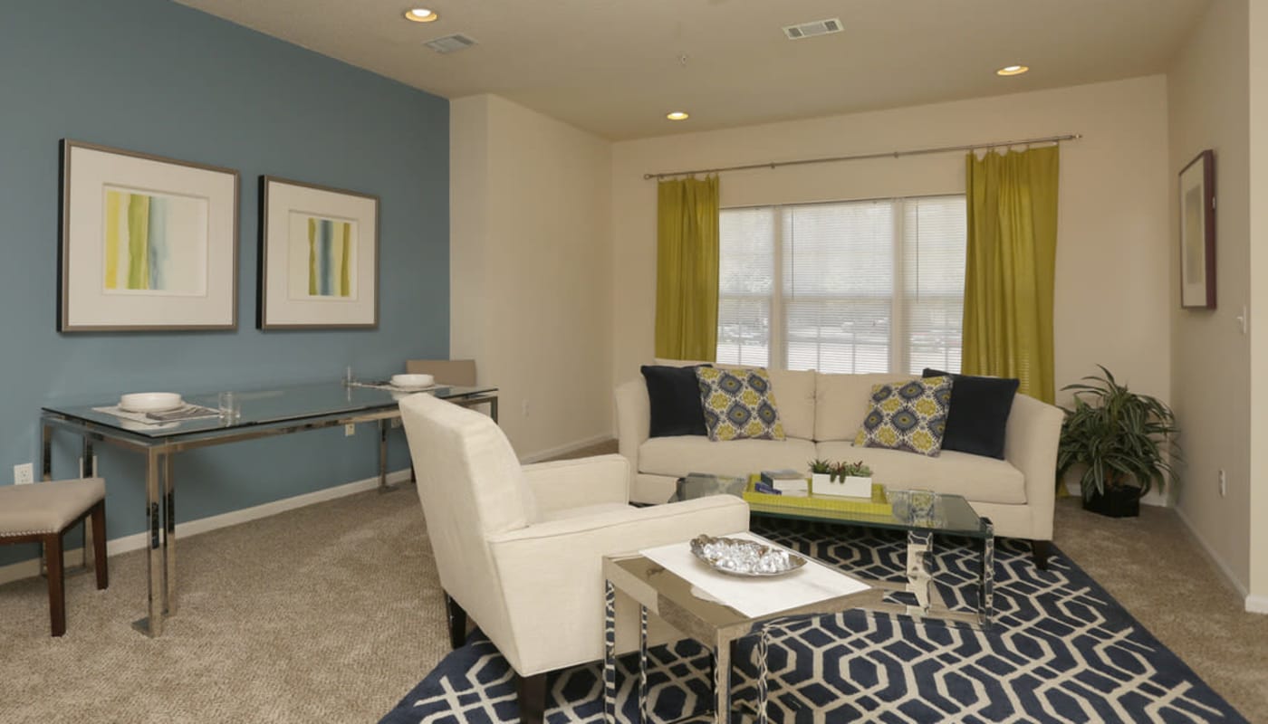 model apartment living room at Jasmine Cove in Simpsonville, South Carolina