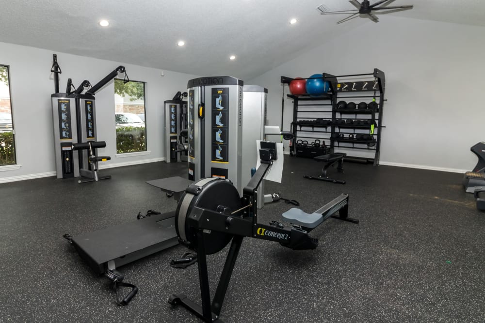Fitness center for residents to work out in at The Logan in Bedford, Texas