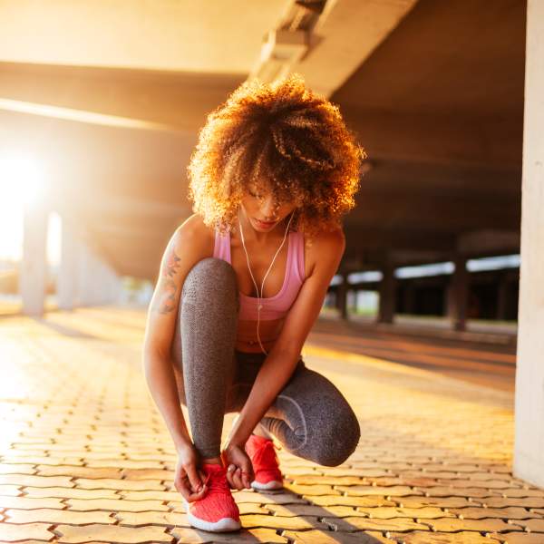 Resident getting ready to jog at The Abbey at Inverness in Birmingham, Alabama