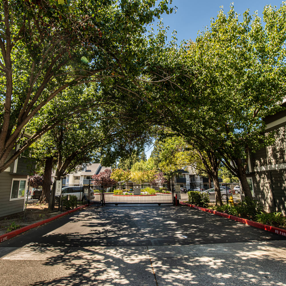 Gated entrance to Oak Ridge Apartments in Sacramento, California