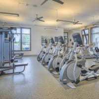 Exercise equipment in the fitness center at Evergreen at Five Points in Valdosta, Georgia