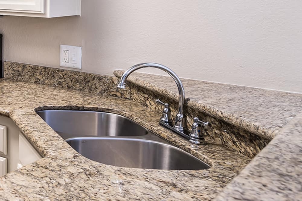 Stainless steel double sink at San Palmas in Chandler, Arizona