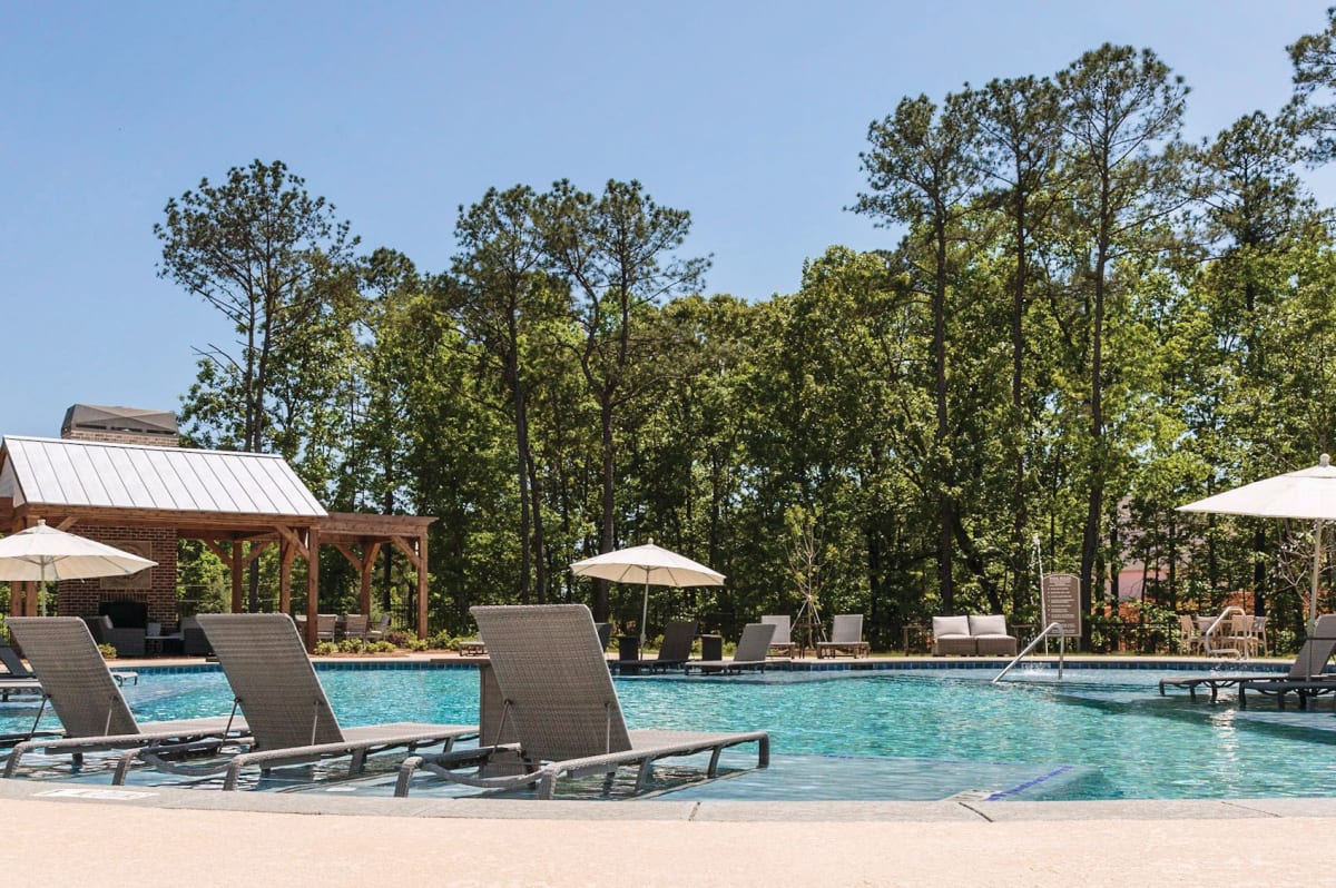 Lounge seating in the swimming pool at Bowman Station in Macon, Georgia