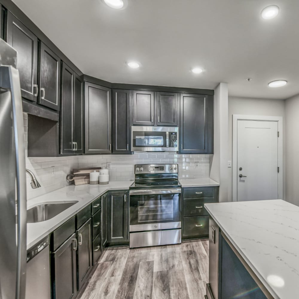 Gourmet kitchen with stainless-steel appliances at The Regency, McKees Rocks, Pennsylvania