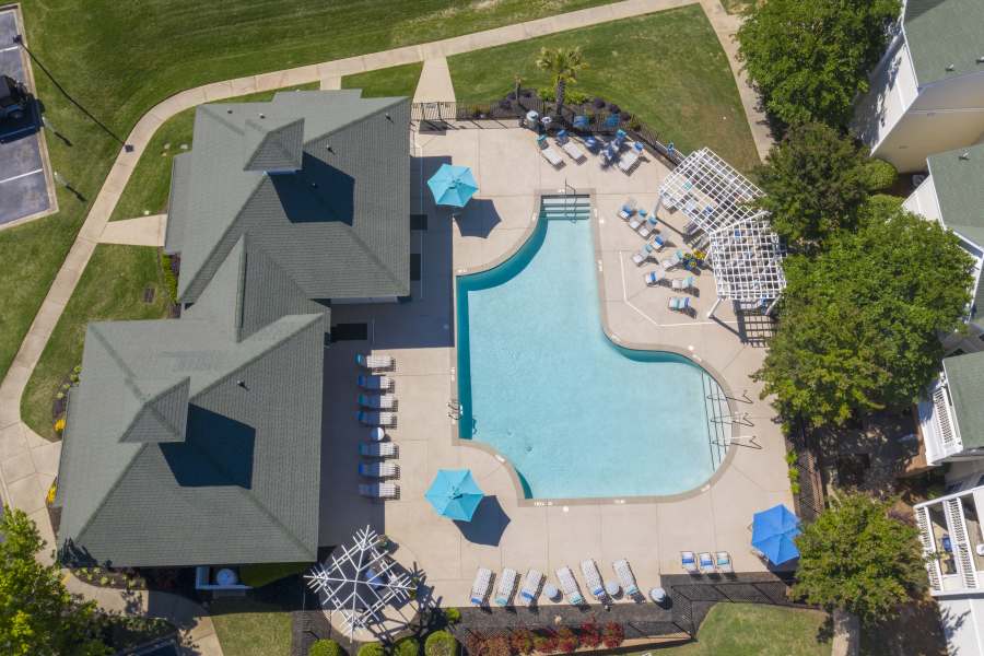 aerial view of the pool at Acasa Willowbrook Apartments outside in Simpsonville, South Carolina