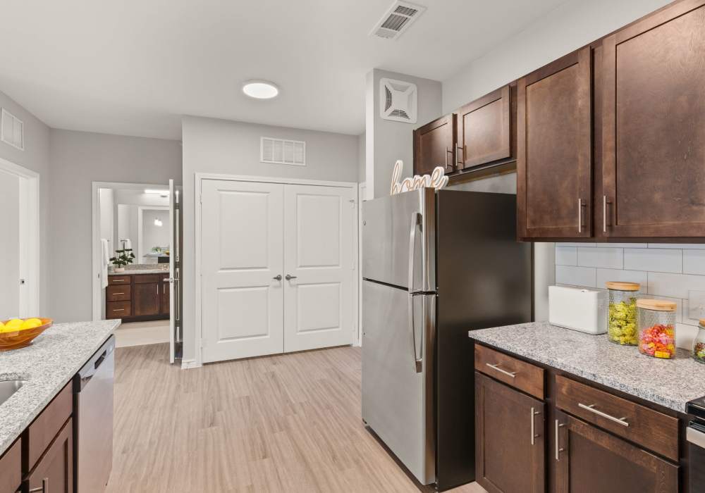 Modern kitchen with ample storage at Walnut Springs in Seguin, Texas