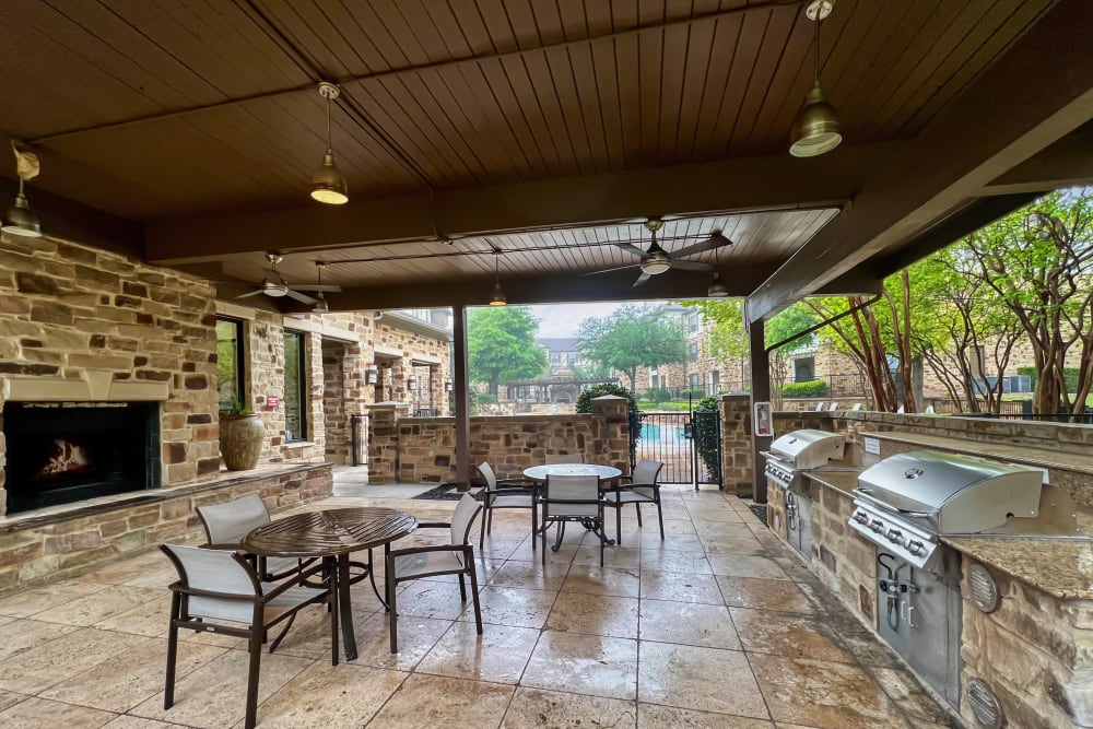 Grills by the pool at Broadstone Grand Avenue in Pflugerville, Texas