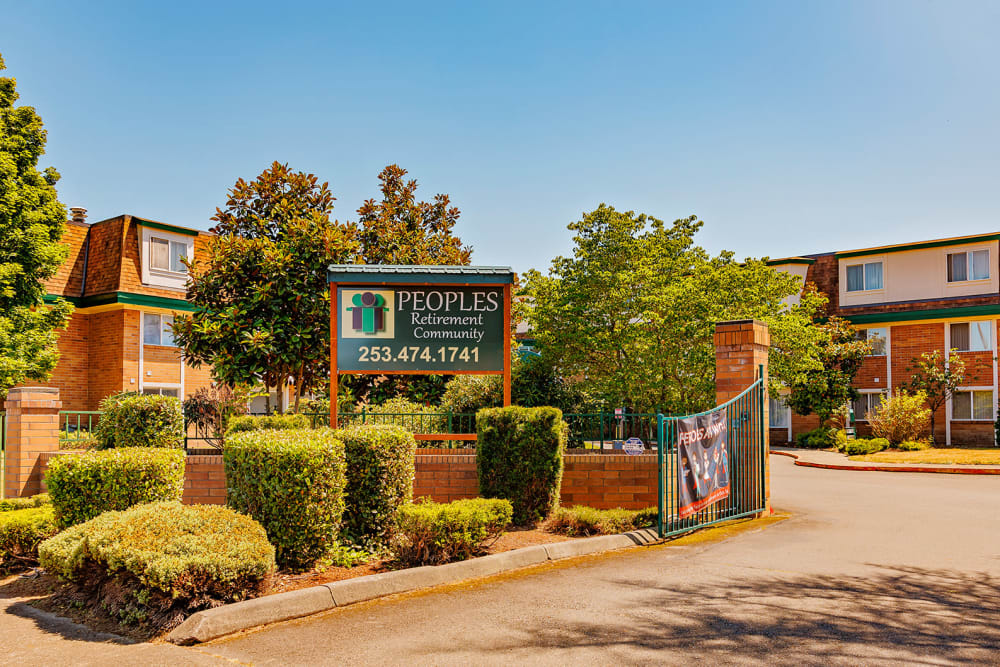 Exterior view of our senior living community on a gorgeous day at Peoples Senior Living in Tacoma, Washington