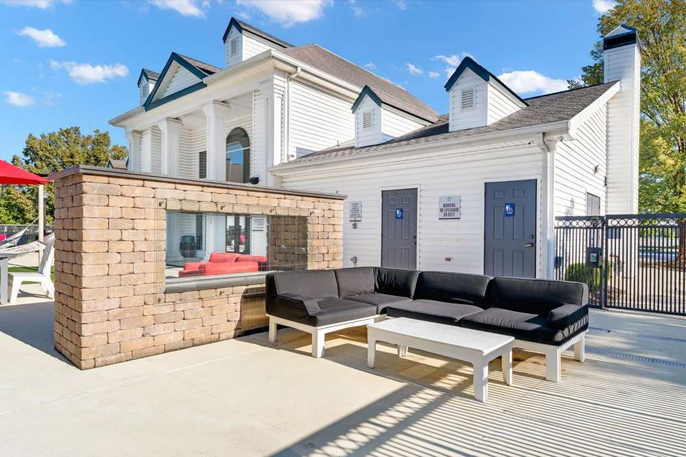 Outdoor seating around the firepit at The Landing Fayetteville in Fayetteville, Arkansas