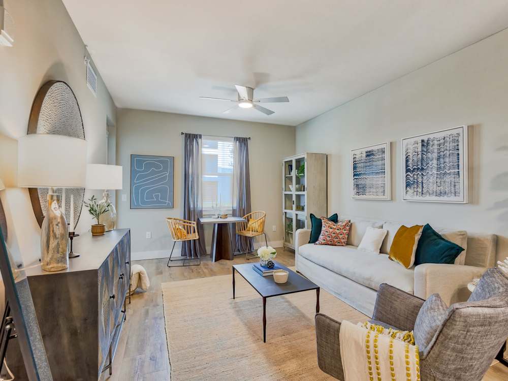 A spacious well furnished living room at Charlotte Commons in Port Charlotte, Florida