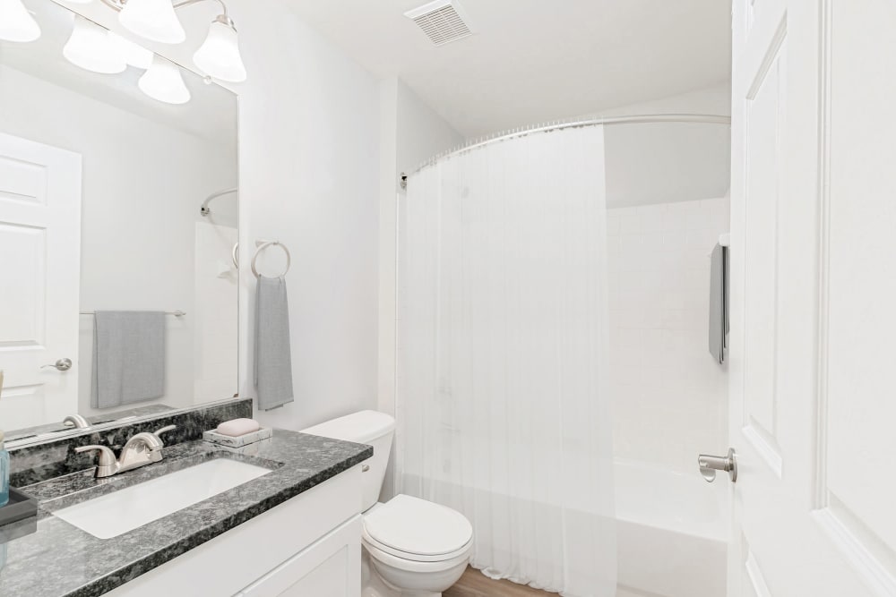 Modern fixtures in bathroom at Eagle Rock Apartments at Freehold in Freehold, New Jersey