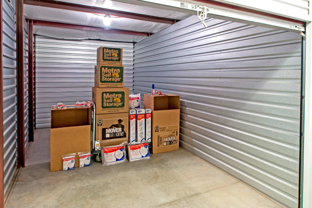 Unit interior with packages at Metro Self Storage in North Wales, Pennsylvania
