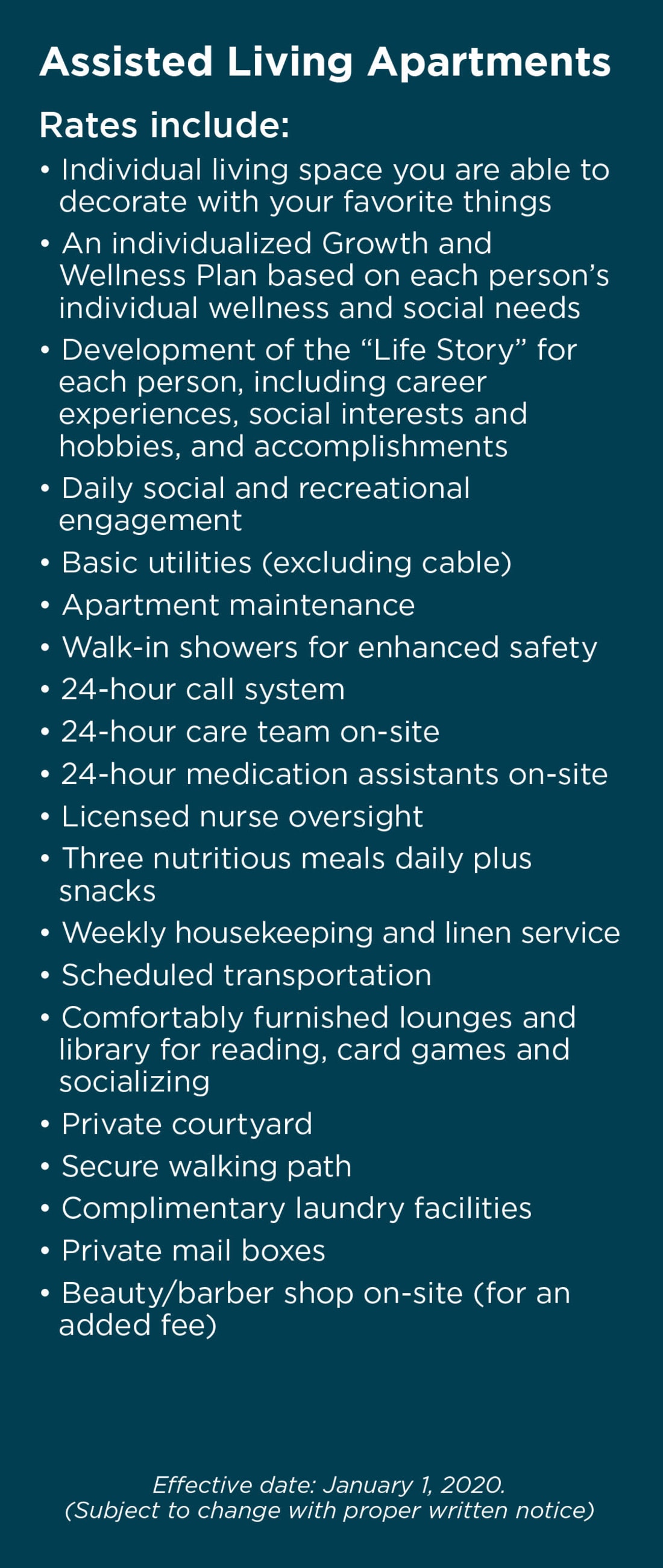 Whats included in assisted living rates at GreenTree at Mt. Vernon in Mt. Vernon, Illinois