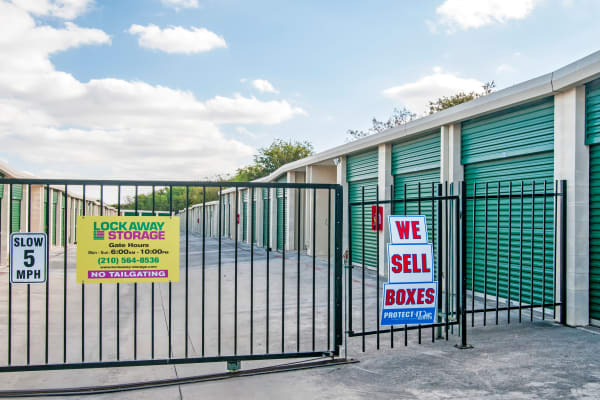 Gated entrance at Lockaway Storage in San Antonio, Texas
