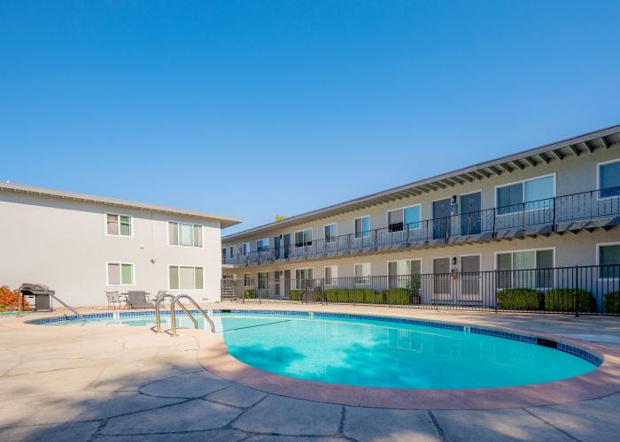 Outdoor swimming pool at Station 245 in Mountain View, California