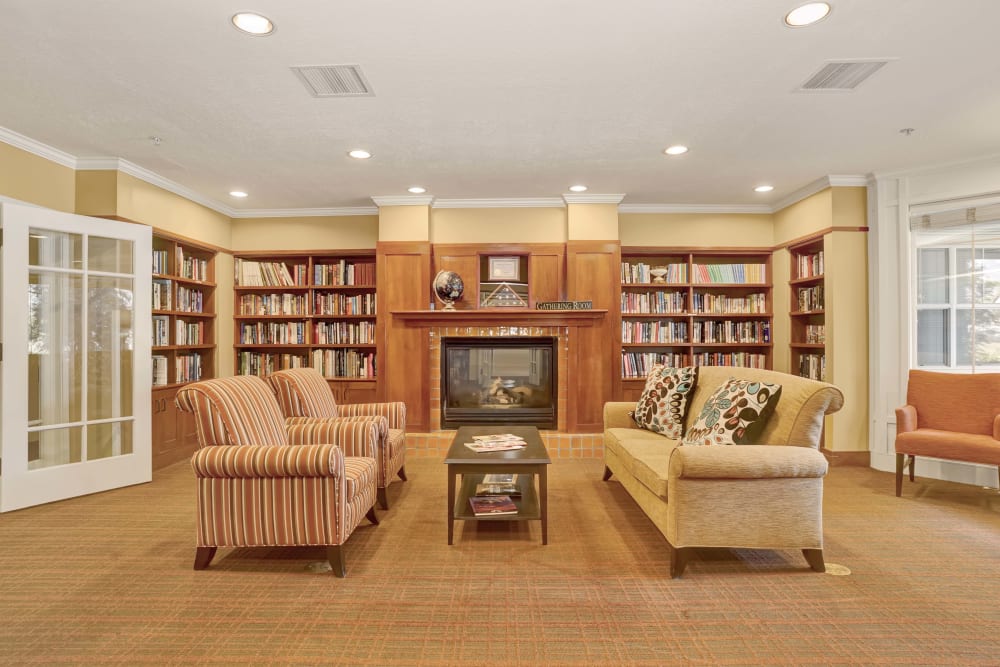 Sitting area with bookcase at The Wellington in Salt Lake City, Utah