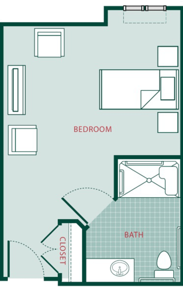 Studio floor plan at Ortega Gardens Alzheimer's Special Care Center in Jacksonville, Florida