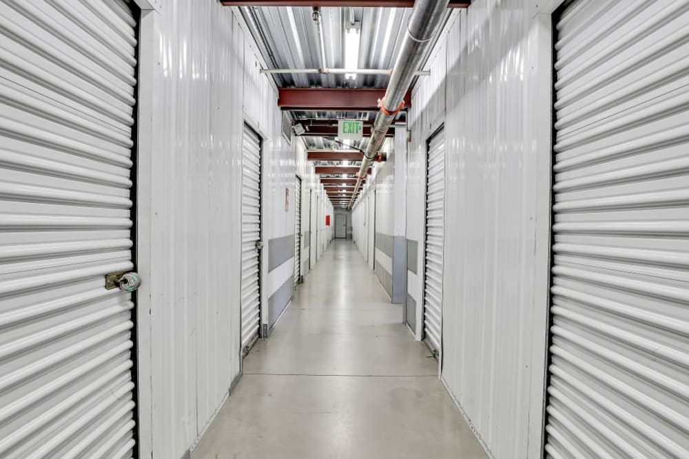 A row of indoor storage units at A-1 Self Storage in San Jose, California