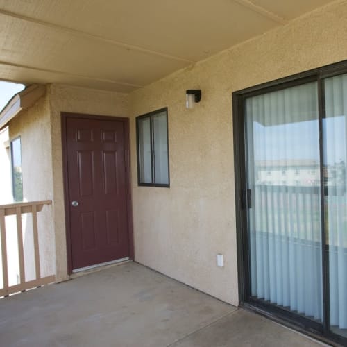 A balcony at a home at South Mesa II in Oceanside, California