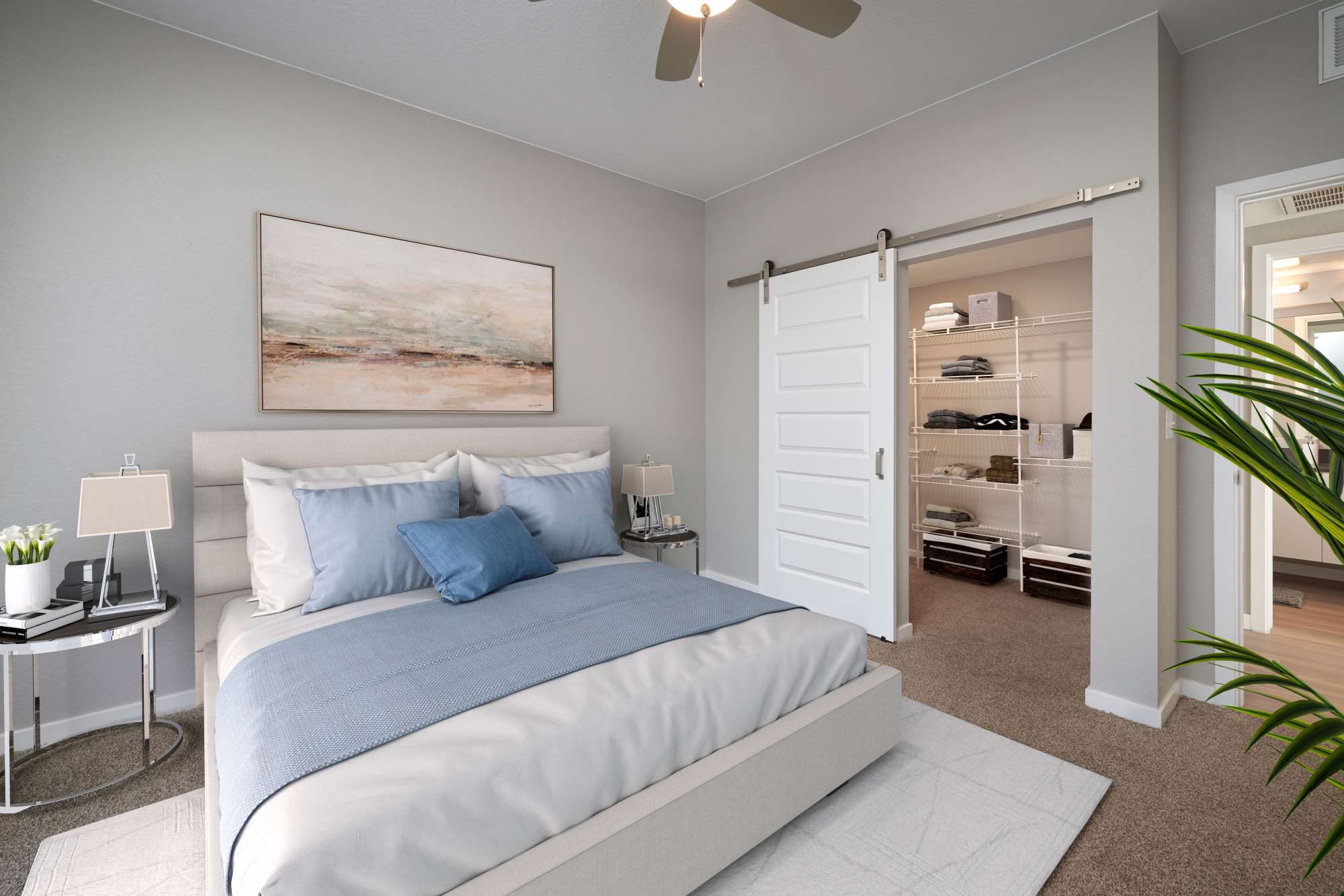 A master bedroom with oversized closet at Hawthorne Hill Apartments in Thornton, Colorado