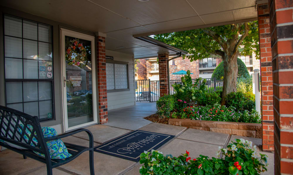 Porch area at The Warrington Apartments in Oklahoma City, Oklahoma