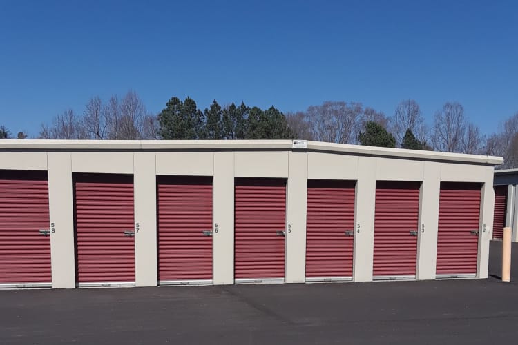 Row of storage units at Monster Self Storage in Westminster, South Carolina