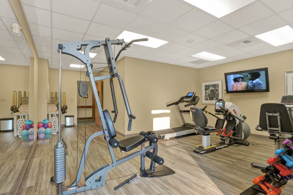 Fitness room with fitness equipment at The Creekside in Woodinville, Washington