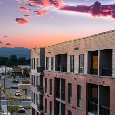 Wonderful sunset view of the neighborhood at West 38 in Wheat Ridge, Colorado