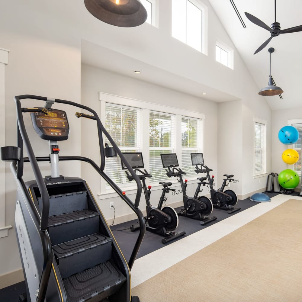 A stair master and cycle bikes in the fitness center at The Highland in Augusta, Georgia