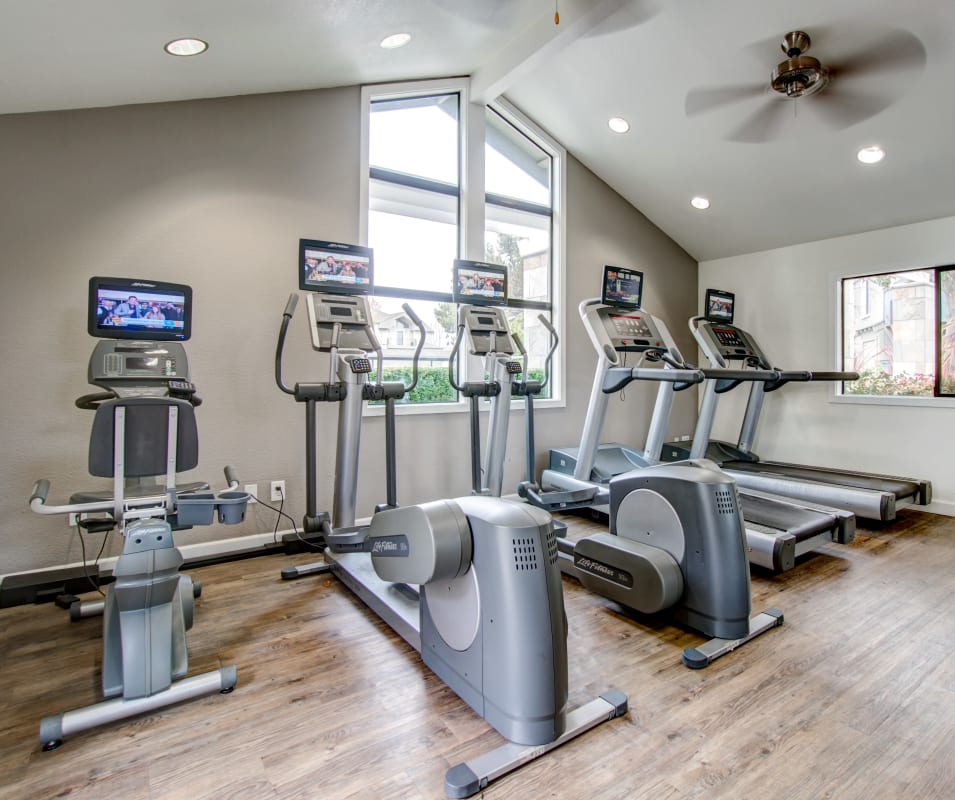 Cardio machines and more in the fitness center at Vue Fremont in Fremont, California