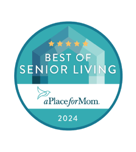 Best Senior Living Award ribbon from A Place for Mom icon given to Atrium at Liberty Park