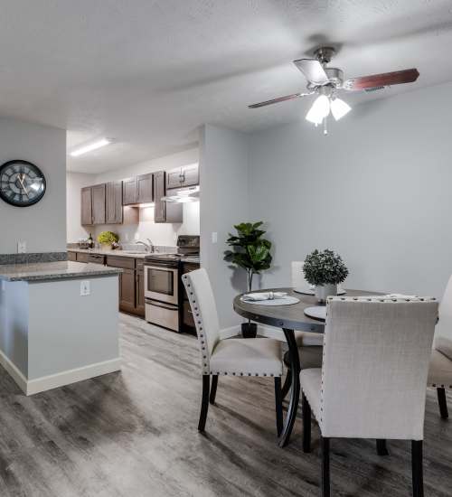 Dining area in the apartment at Spring Lake Apartments in Granger, Indiana