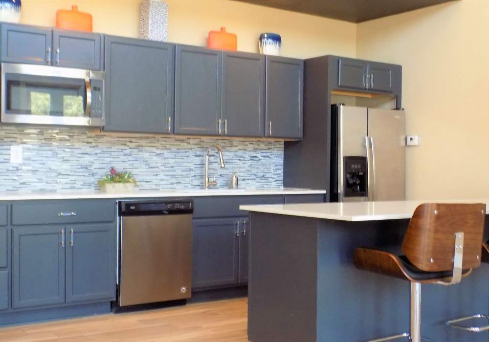 Community kitchen in the clubhouse at Branch Creek Apartments in Carrollton, Texas