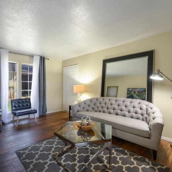 Model living room at The Manchester Apartments in Euless, Texas