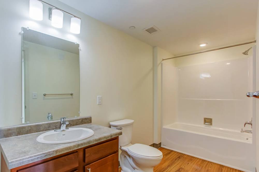 Bright bathroom at 43 Town Square in Lima, Ohio