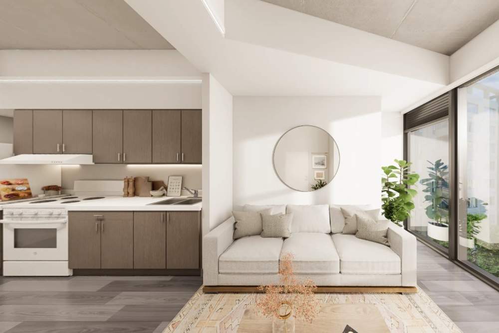 Rendering of living area at Lark Landing in San Francisco, California