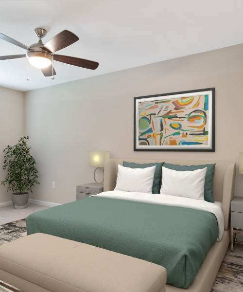 Comfortable bedroom at Vesta Bouldercrest in Atlanta, Georgia