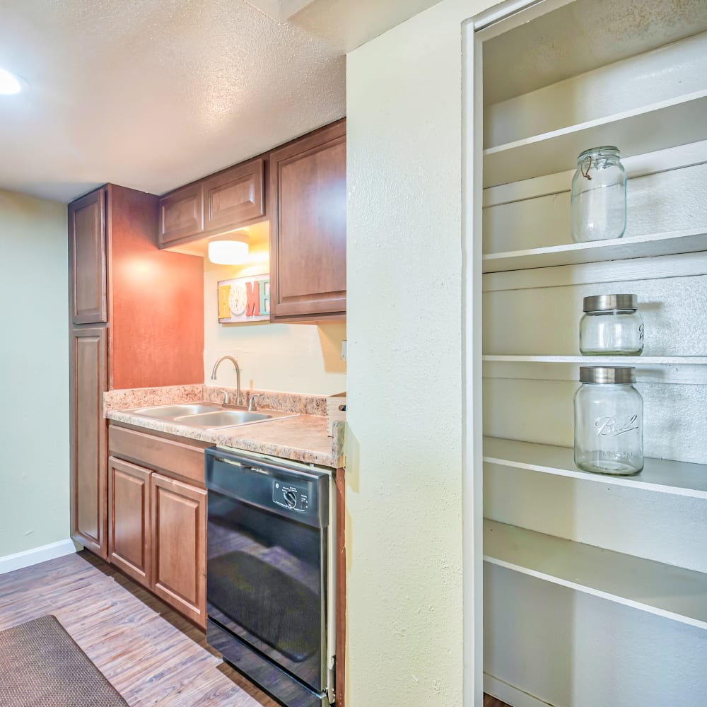 Residential kitchen area in Napoleon Square Apartments in Houston, Texas