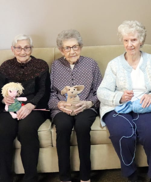 Residents knitting at The Springs at Whitefish in Whitefish, Montana