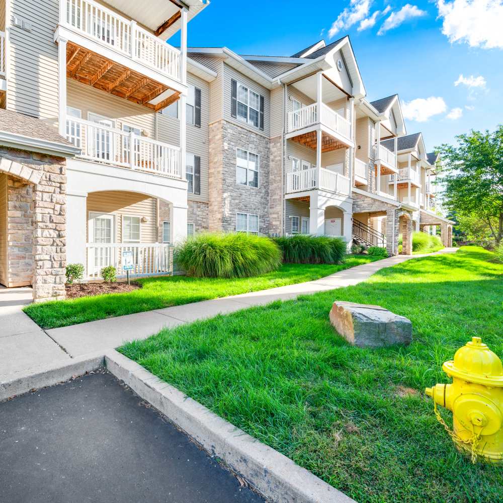 Exterior view of apartment at The Boulders At Katy Trail in Saint Charles. MO