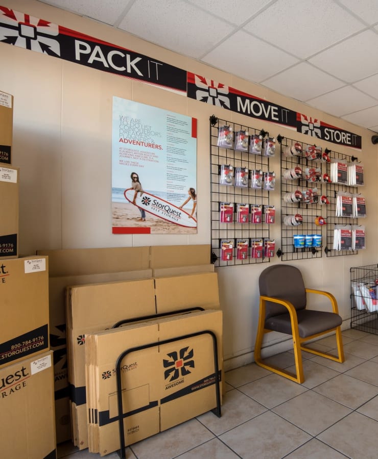 Packing supplies available in the leasing office at StorQuest Self Storage in Canoga Park, California