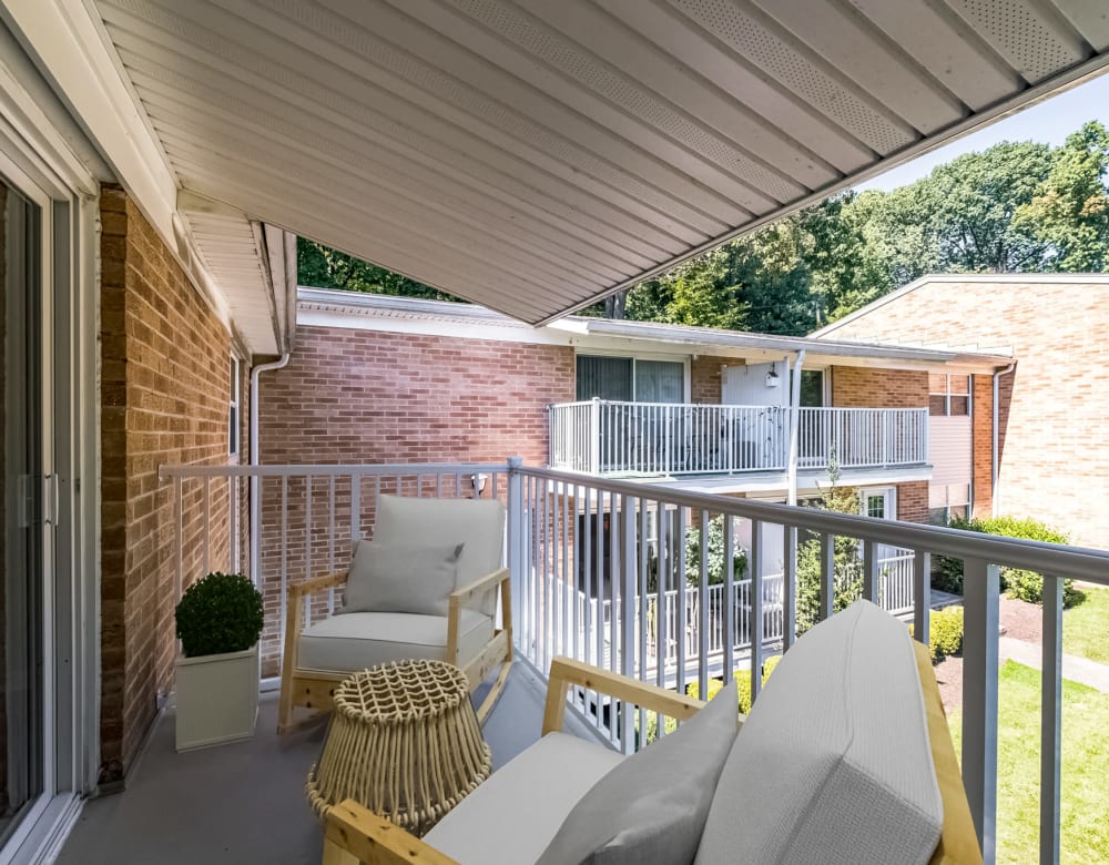 Covered apartment patio at Eagle Rock Apartments at North Plainfield in North Plainfield, New Jersey